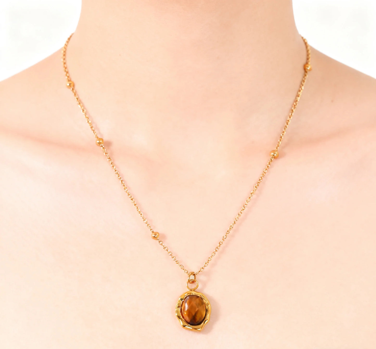 Fashion Gemstones Maillard Tiger’s Eye Pendant Necklace
