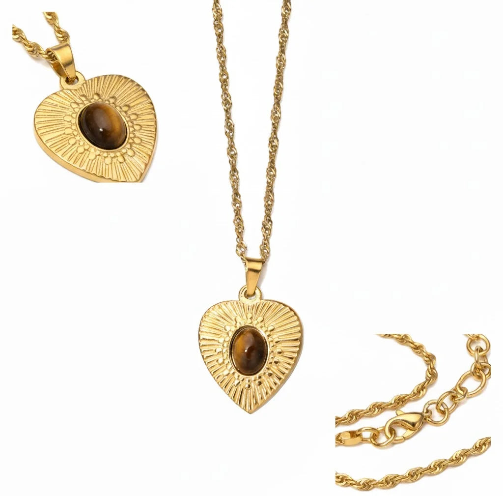 Golden Heart Tiger Eye Necklace