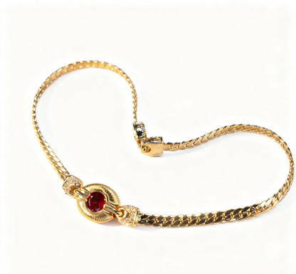 Vintage Red Zircon Copper Jewelry Necklace