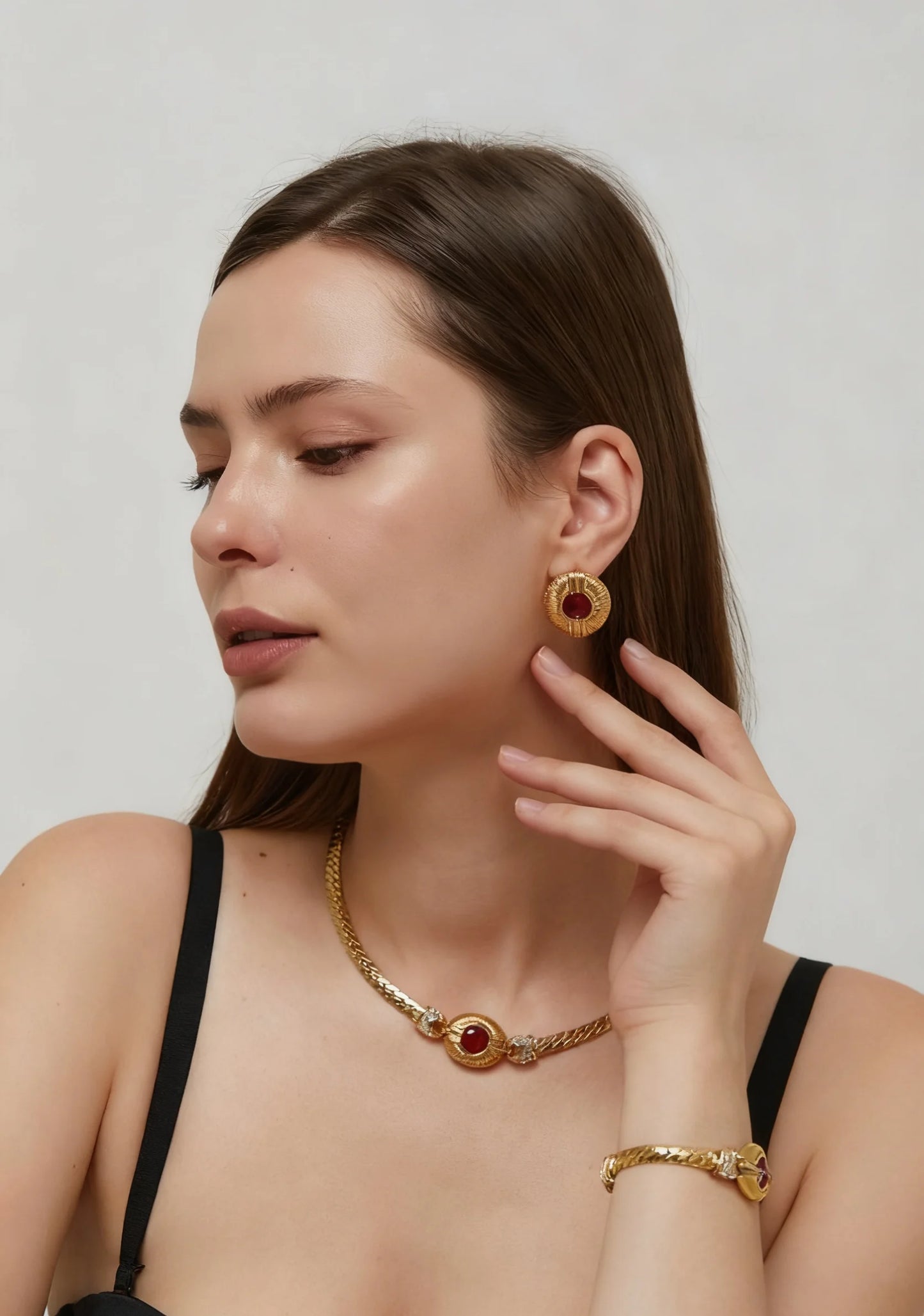 Vintage Red Zircon Copper Jewelry Necklace