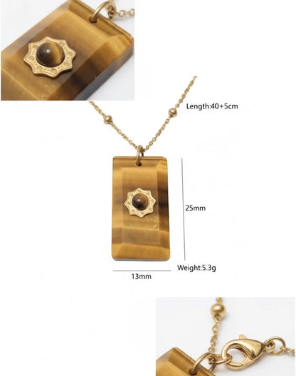 Tiger Eye Sunburst Retro Square Necklace