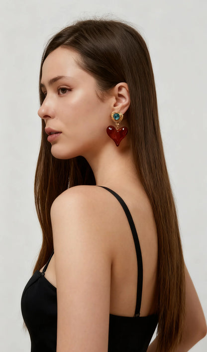 Amber Heart Earrings
