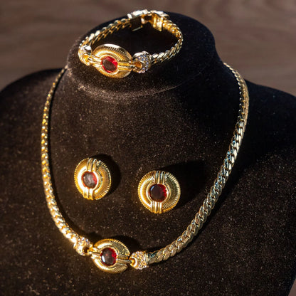 Vintage Red Zircon Copper Jewelry Necklace