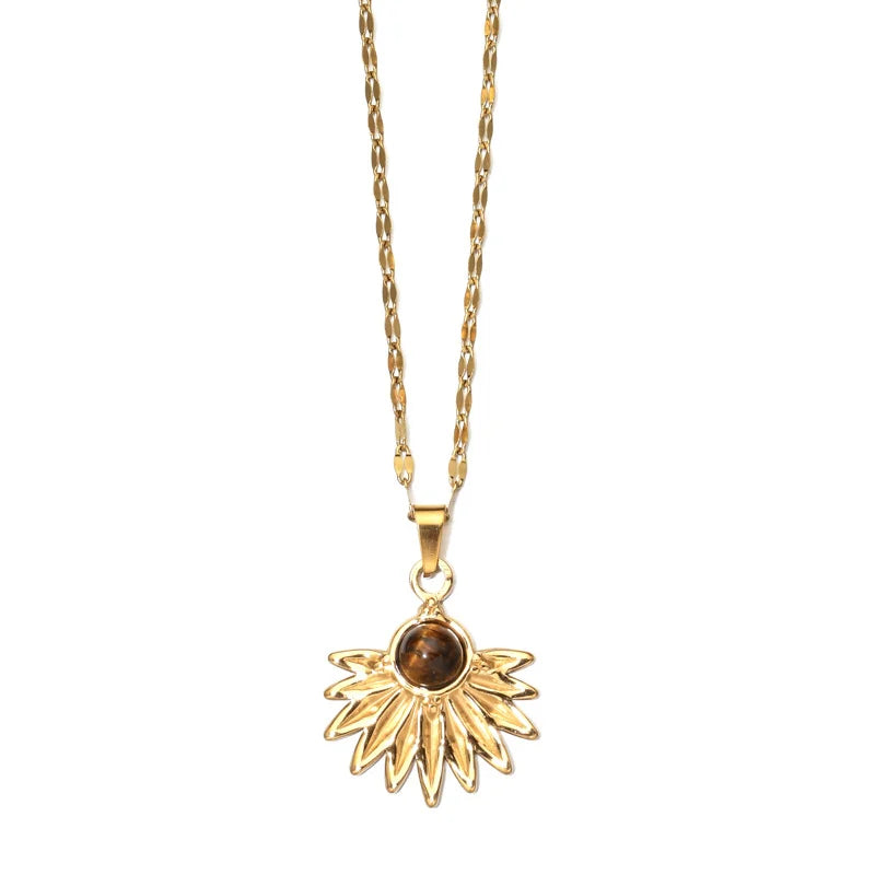 Tiger Eye Sunflower Necklace Boho Bloom