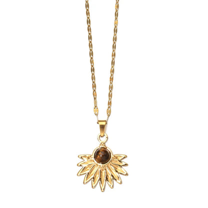 Tiger Eye Sunflower Necklace Boho Bloom