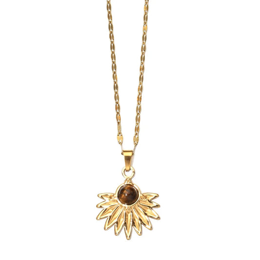 Tiger Eye Sunflower Necklace Boho Bloom