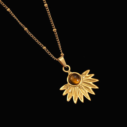 Tiger Eye Sunflower Necklace Boho Bloom