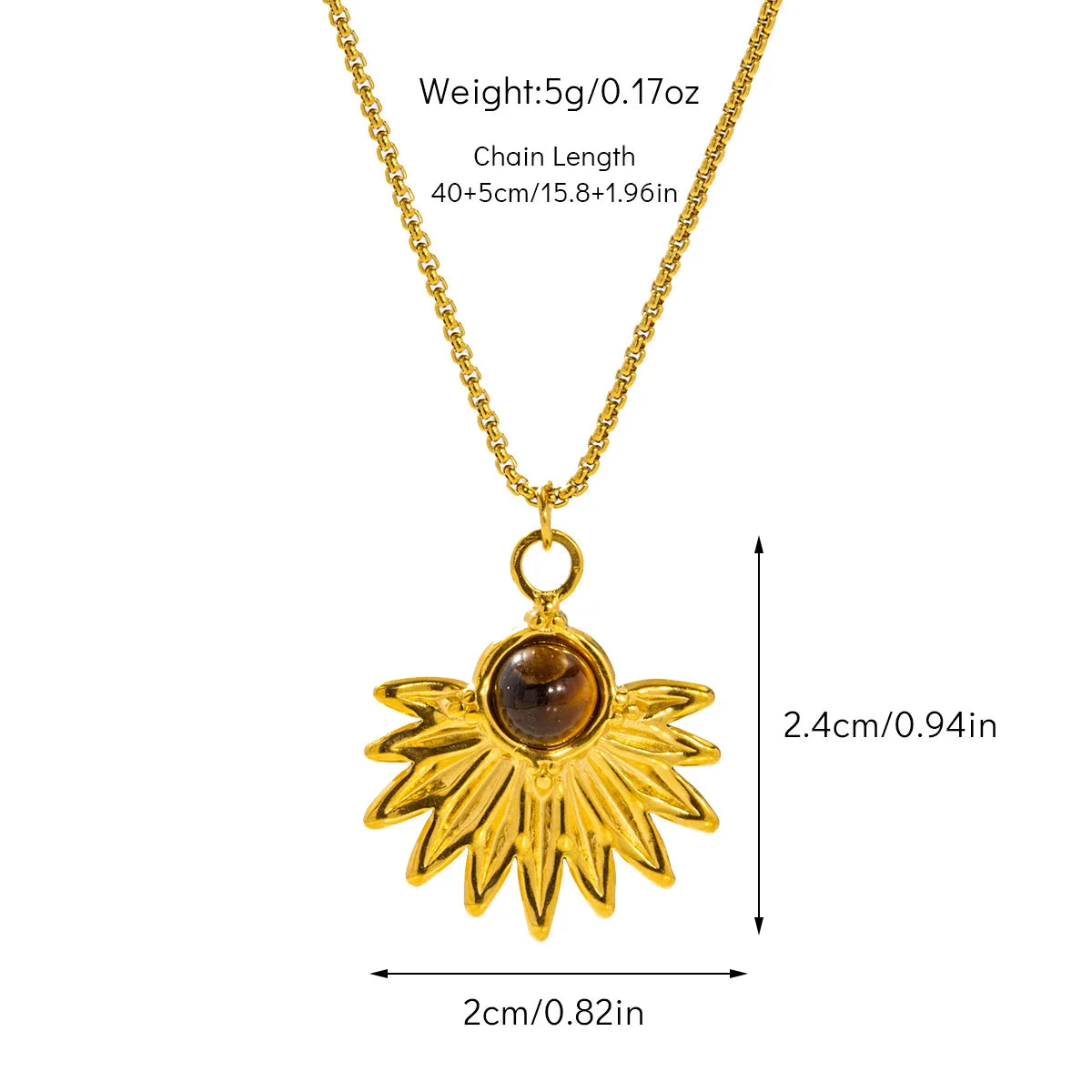 Tiger Eye Sunflower Necklace Boho Bloom