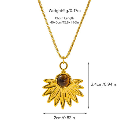 Tiger Eye Sunflower Necklace Boho Bloom