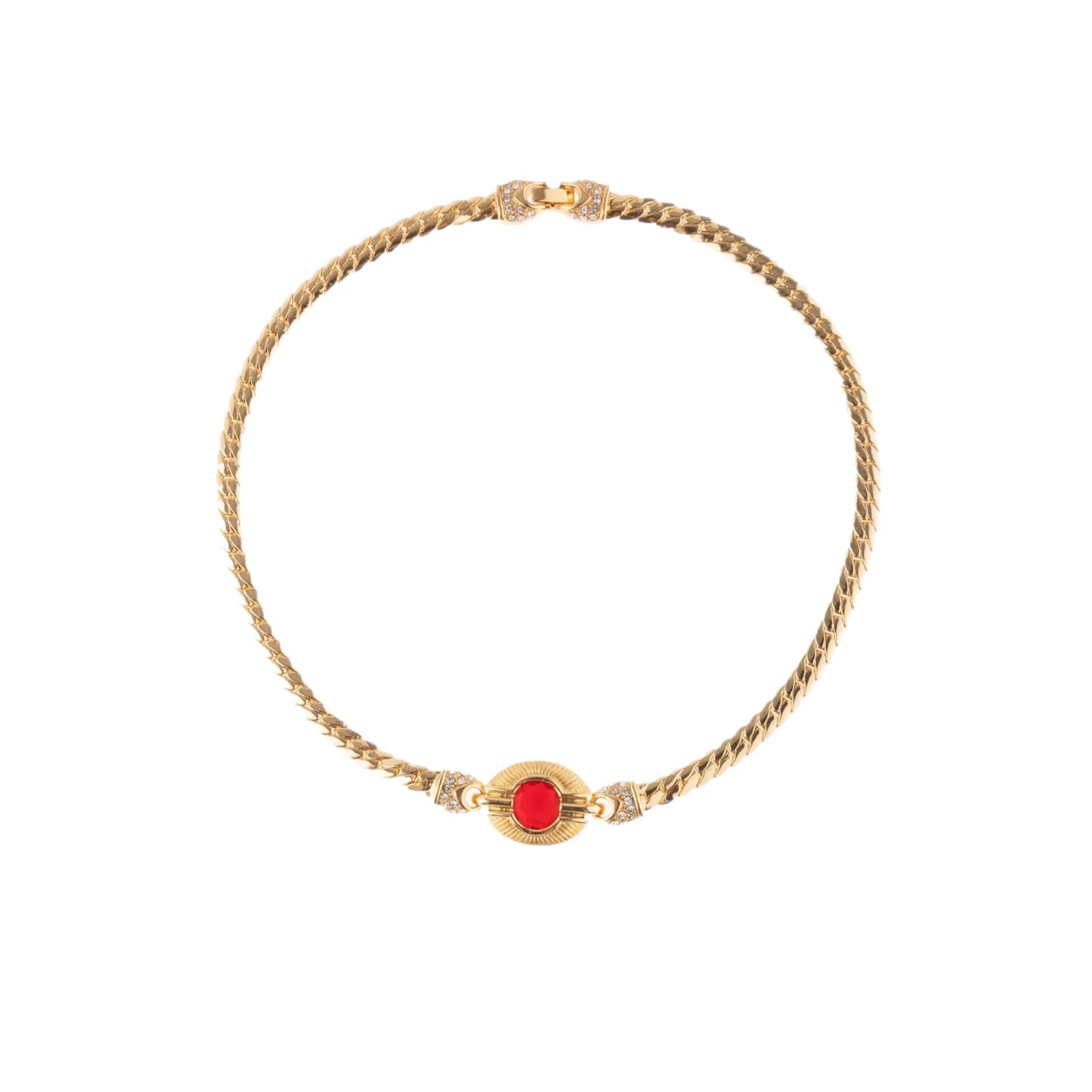 Vintage Red Zircon Copper Jewelry Necklace