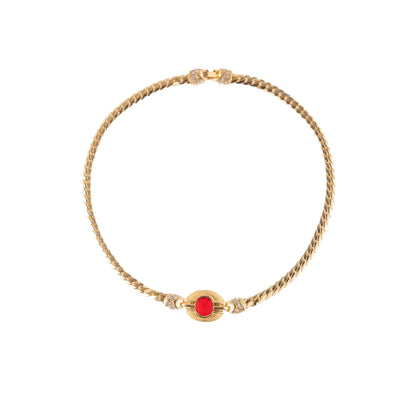 Vintage Red Zircon Copper Jewelry Necklace