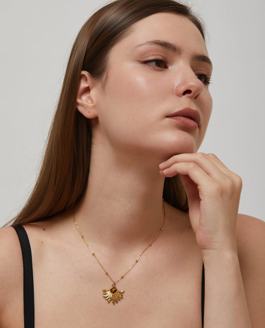 Tiger Eye Sunflower Necklace Boho Bloom