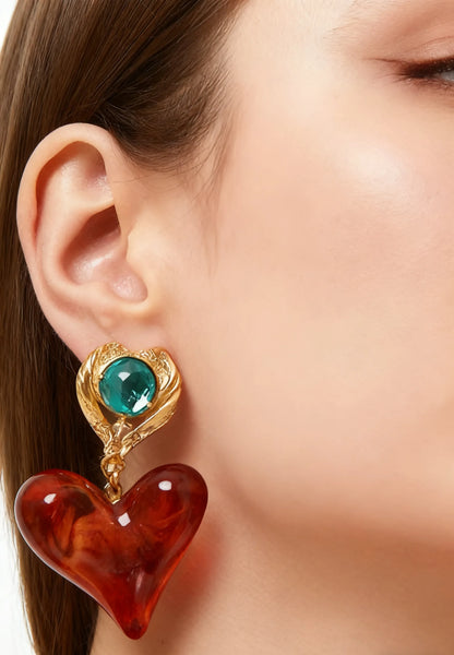 Amber Heart Earrings