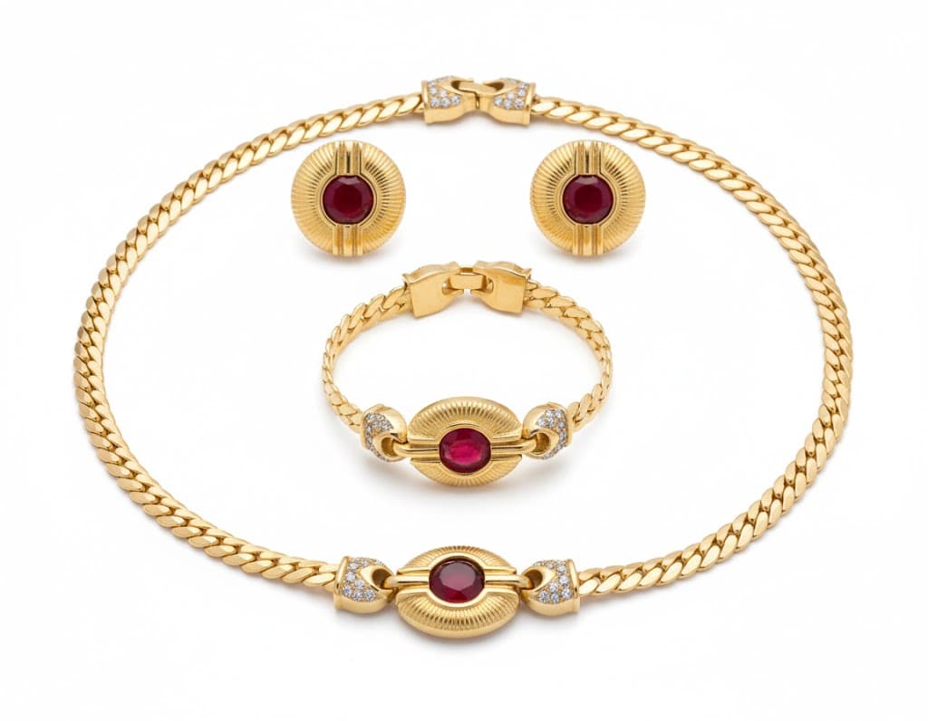 Vintage Red Zircon Copper Jewelry Necklace