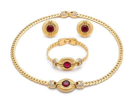 Vintage Red Zircon Copper Jewelry Necklace