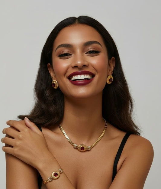 Vintage Red Zircon Copper Jewelry Necklace